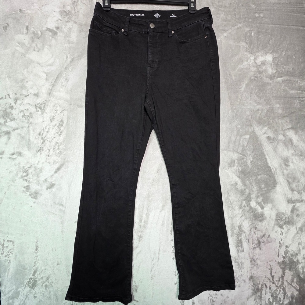 St Johns Bay Womens Black Bootcut Leg Jeans Size 14 Stretch Repreve Cotton Blend